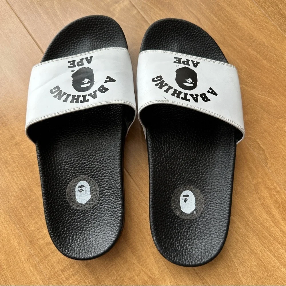 A Bathing Ape Bape Slide, Men’s Slide Sandals, SS19 College Logo White, Size 7